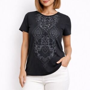 Zara Black Paisley Print Short Sleeve Top Size Small